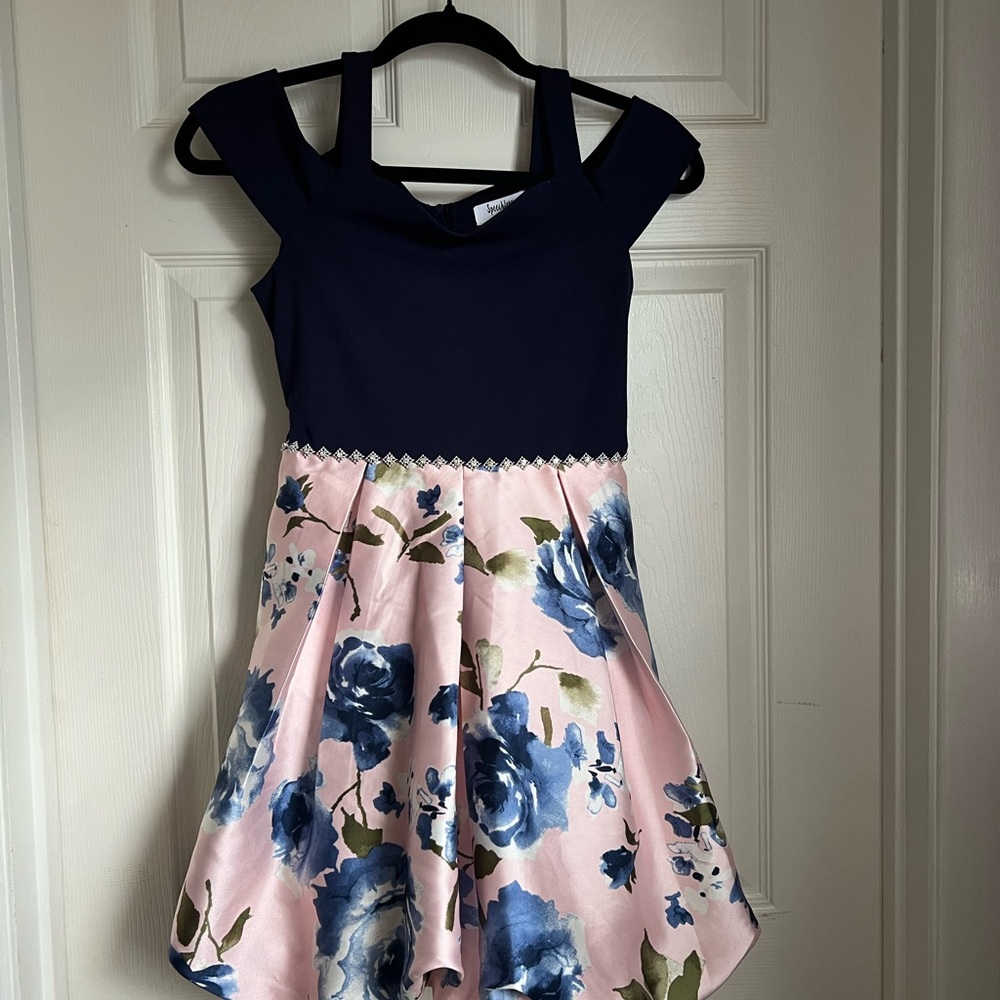 Speechless Navy and Pink Floral Kids Dress